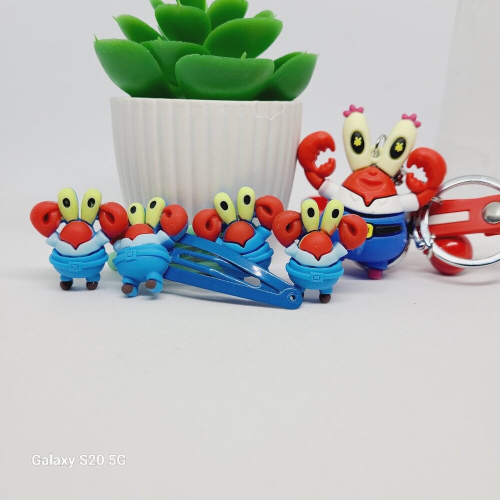 Handcrafted Crab Character Keychain, Stud‎ Earrings and Hair Clips Ladies/Girls